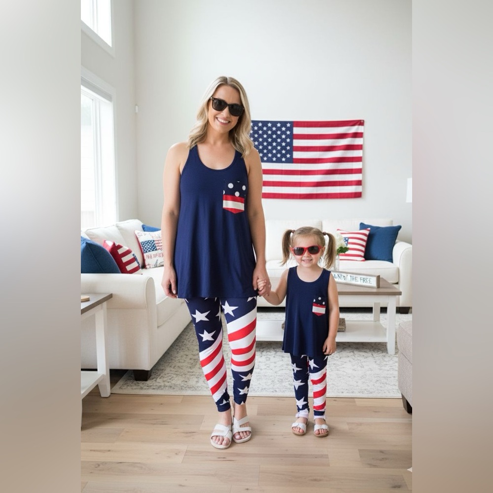 S/L NEW Girls American Flag Leggings Patriotic 4th of July Labor Day Leggings - Picture 4 of 6